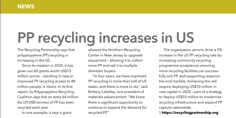 PP-recycling neemt toe in de VS